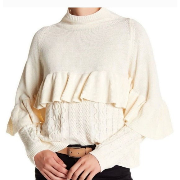 Anthropologie Project Naadam Ivory Ruffle Sweater S - Picture 1 of 8